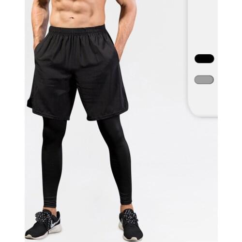 Professional Men 2 in 1 Running Tight Pants Sports JoggingTraining Shorts Fitness Basketball Compression Fake Long Leggings