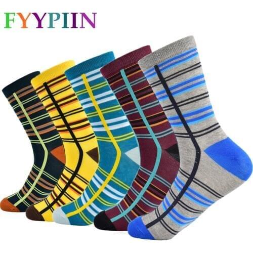 Calcetines Hombre Standard Nylon 2019 Top Fashion New Clothes Men Socks High Quality Mens Striped Cotton Socks, Happy 5 Pairs
