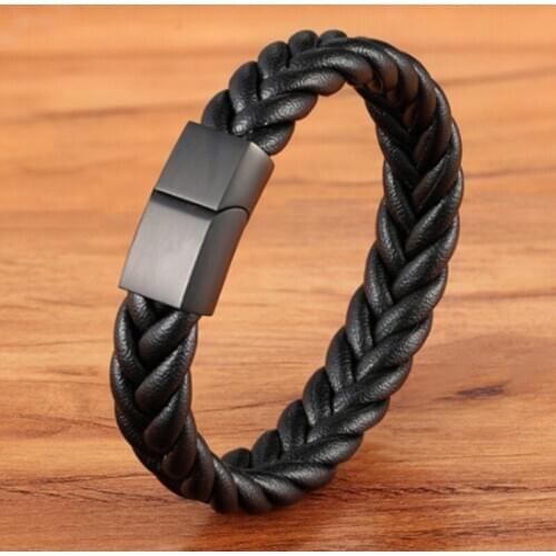 Mens Vintage Charm Leather Braided Bracelet Stainless Steel Magnet Buckle Punk Bracelets
