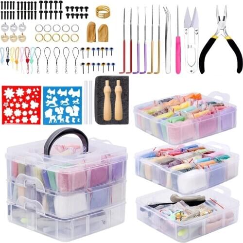 Nonvor 48 Colors Wool Felt Tools and Foam Mat for Felting Materials Box Handcraft Needle Felting Kit Wool Roving Fibre Yarn Set