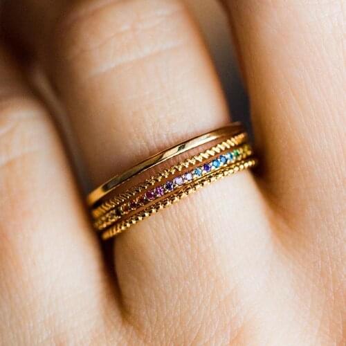 Set of 4 pcs thin delilcate minimal small ring stack stacking plain rainbow cz band ring for women