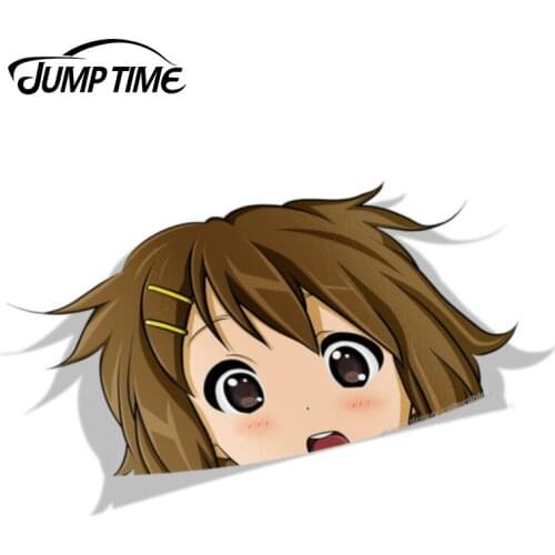 Jump Time 13cm x 8.2cm K-on - PEEK - BIG HEAD Cute Stickers Decal Funny Car Styling Vinyl Decor For Window Laptop Car Stickers