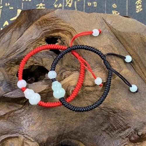 Customized Natural Jade Emerald Gourd Beads Bracelet Adjustable Bangle Jewellery Fashion Accessories Hand-Carved Woman Amulet