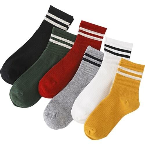 Socks Cotton Loose Striped Crew Socks Women Colorful Harajuku Designer Retro 2021 New Year Christmas Fashion Gifts Solid