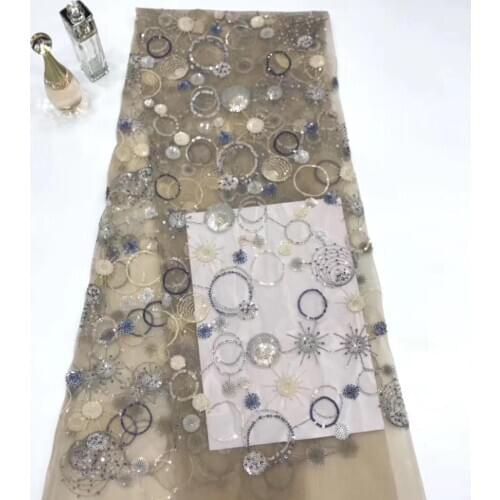 2019 new 5yards A8461 3 color mesh dobby shining sequin embroidery net mesh lace fabric for sawing evening bridal wedding