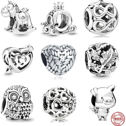 2020 new free shipping infinity owl unicorn openwork leave charm fit original Pandora charms silver 925 bracelet X038