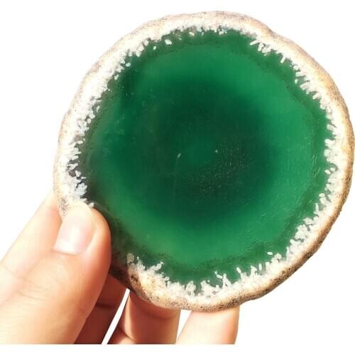 Natural Green Agate Slice Polishing Crystal Stone For Healing Cup Mat