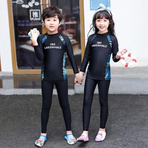 3pcs/set Girls Boys' UPF 50+ Long-Sleeve Rashguard Athletic Swim Surf Dive Shirt & Trunks Swim Suit Bathing Tracksuits for Kids