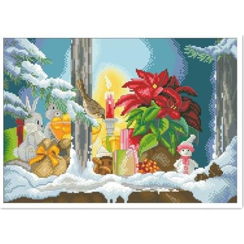 Christmas window sill cross stitch package winter snow 18ct 14ct 11ct cloth cotton thread embroidery DIY handmade needlework