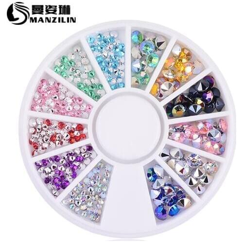 DIY nail art decorations Wheel 4mm 2mm Acrylic mix colours tip drill Glitter Nail Rhinestones