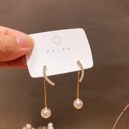 2020 The New South Korean Metal Geometry arc creative a two wear earringslong tassels pearl earringstud