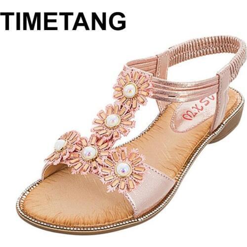 TIMETANG Woman sandals women shoes rhinestones chains thong gladiator ladies flat sandals sunflower crystal Shoe tenis feminino
