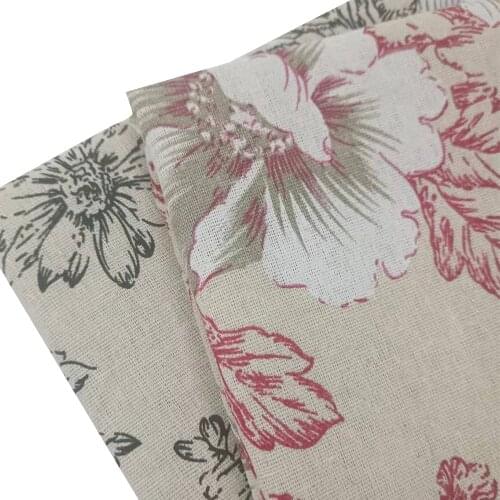 Flower Printed Cotton Linen Fabric DIY Patchwork Manual Sewing Quilting Canvas Material For Upholstery Home Textile Crafts Cloth