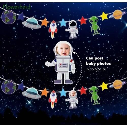 Spaceman Astronaut Rocket Banners Childrens Theme Birthday Party Supplies Dress Up Wandering Earth Universe Banner Baby Shower
