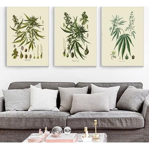 Vintage Green Botanical Herbs Weed Poster Canvas Painting Kitchen Wall Art Decor Herb Plants Education Art Prints Wall Pictures