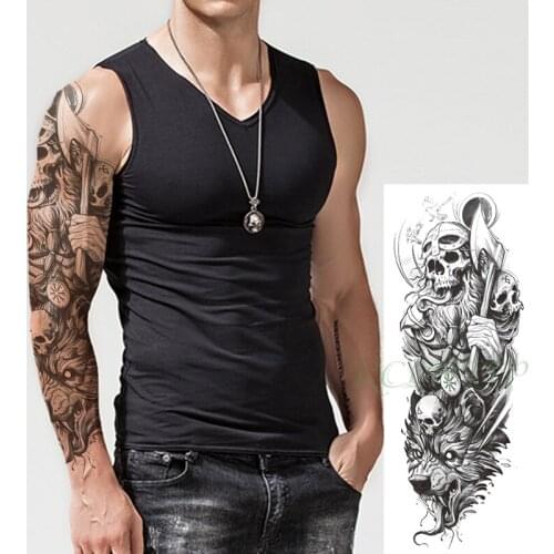 Waterproof Temporary Tattoo Sticker Wolf Skull Man Ax Animal Full Arm Fake Tatto Flash Tatoo for Men Women