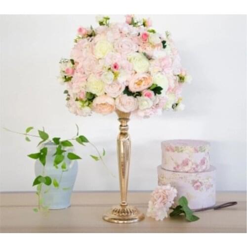 Top quality pink artificial silk roses road lead huge flower ball wedding table centerpiece wedding flower docoration 2pcs/lot