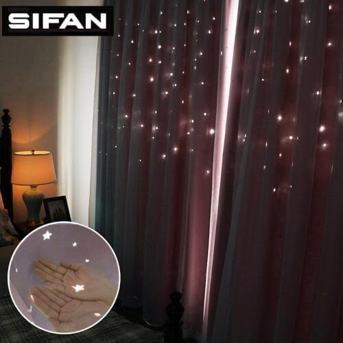 Double Fabrics Hollowed Stars Blackout Curtains Add Wedding Curtains for Kids Girl Bedroom Living Room Window Curtain