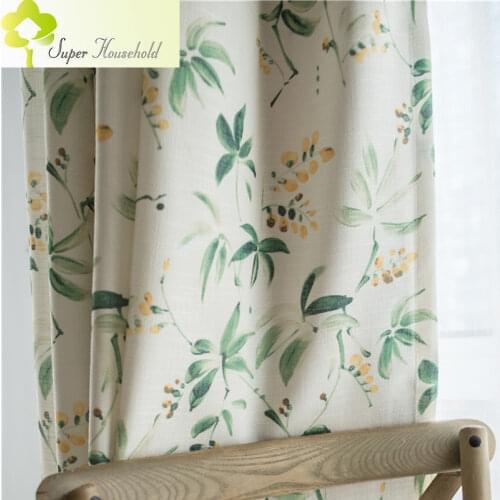 American style Cotton Linen Blackout Curtain For Living Room Kitchen Green Leaves Floral Window Screen Bedroom Curtain Fabric