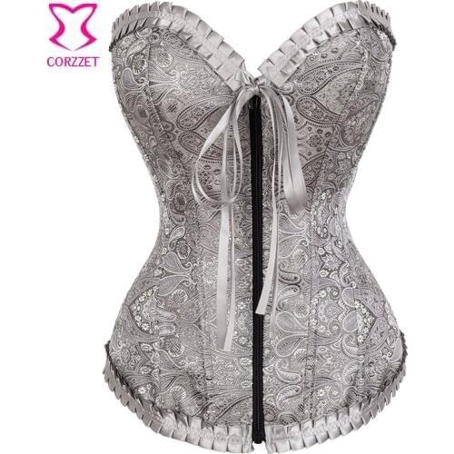 Burlesque Women Body Shaper Paisely Pattern Brocade Corset Clothing Overbust Boning Bustier Crop top corpete e corseletes