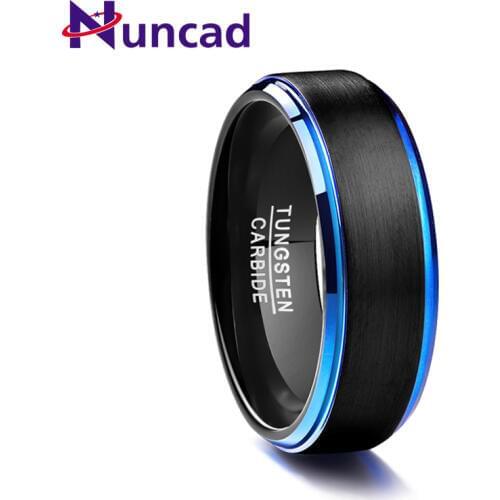 Nuncad 8MM frosted surface blue step plating black tungsten carbide Wedding ring for Women Men size 7-12