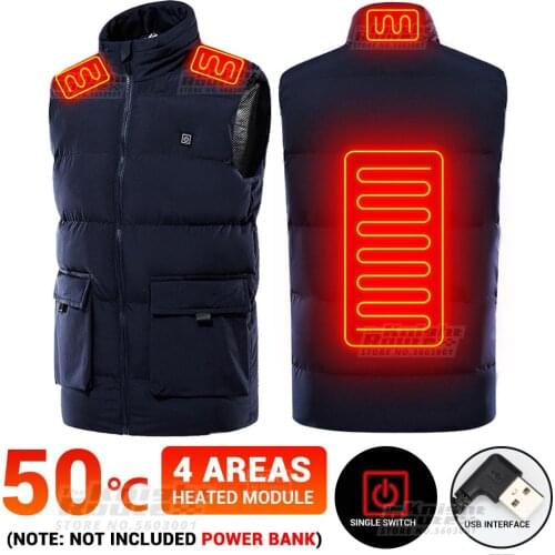 4 Areas Hetaed Vest Self Heating Jacket Mens Sleeveless Jacket Womens USB Winter Camping Warm Coat Hiking Hunting Clothing