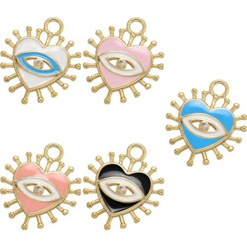 ZHUKOU gold Enamel Eye Pendant Heart Drop Oil charms for Women Handmade Earrings Necklace Jewelry Accessories Wholesale VD964