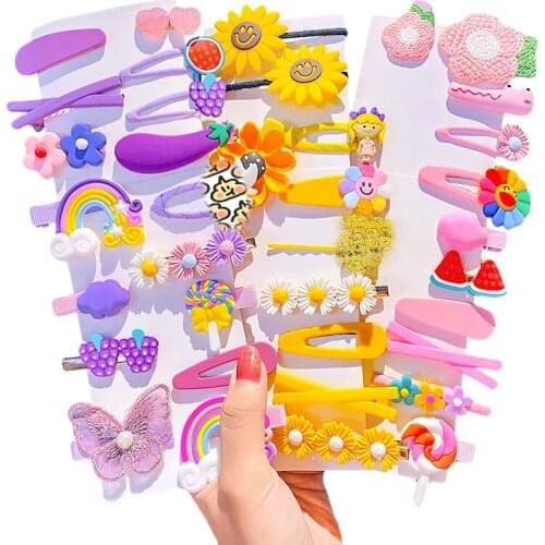 1 Set Children Hairpins Cartoon Rainbow Fruit Colorful Hairclip Cute Girls Head Jewelry Drop-shaped Clip Baby Kids Accessories