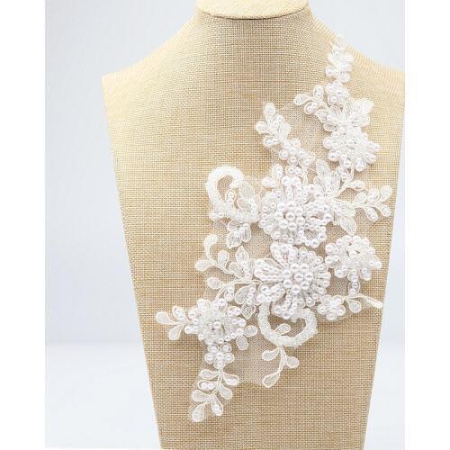 1 Pair Of White Handmade Beaded Dress Applique Wedding Supplies Bride Hair Flower Lace Applique Embroidery