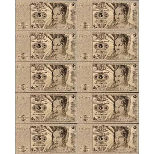 10pcs/lot Modern Type Metal Gold Plated Banknote Germany 5 Mark Used for Decorative Collection Business Gifts Shipping