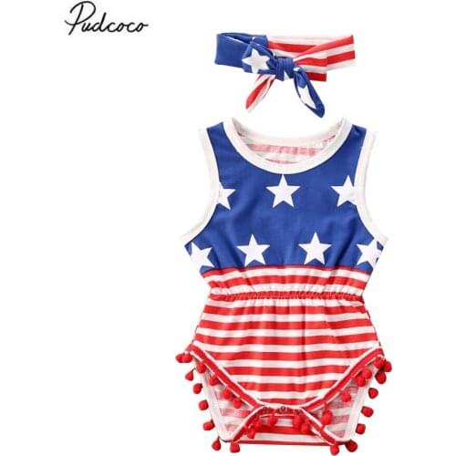 2020 0-18M Independence Day Summer Baby Girls Boys Romper Stars and Striped Sleeveless Jumpsuit Newborn Infant Outfits Clothes
