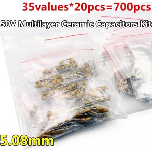 35Values*20pcs=700pcs 10pF~2.2uF 50V 5.08mm Multilayer Ceramic Capacitors Assortment Ki Monolithic capacitors MLCC