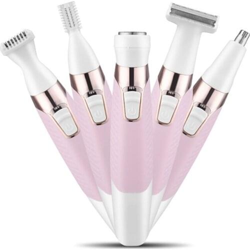 5 in 1 Electric Hair Remover Eyebrow Trimmer Razor Painless Depilator USB Rechargable Nose Facial Body Hair Removal Epilator