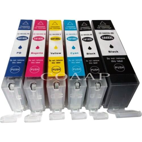6 New ink cartridge compatible for CANON 580 581 PGI580XL CLI581XL for Pixma TS8150 TS8151 TS8152 Printer