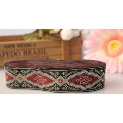 8yards/lot wide 3cm Woven Jacquard Ribbon classical Geometric design red black for curtain and clothing accessory LS-1148