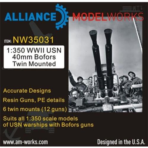 AM-WORKS NW35031 1/350 WWII USN 40mm Bofors Twin Mounted - 6 twin mounts - Upgrade Detail Set