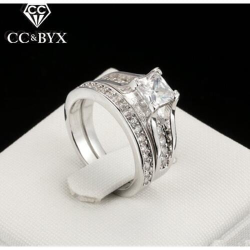 CC Jewelry Fashion Jewelry Rings For Women Cincin Wanita Double Luxury Bridal Wedding Charm Engagement Ring Bijoux CC1168