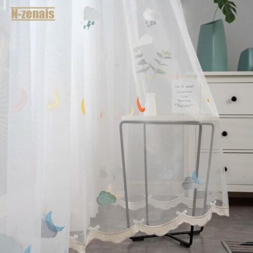 Childrens Room Cartoon Curtain Embroidered Curtain Gauze White Gauze for Living Room and Bedroom Left and Right Biparting Open