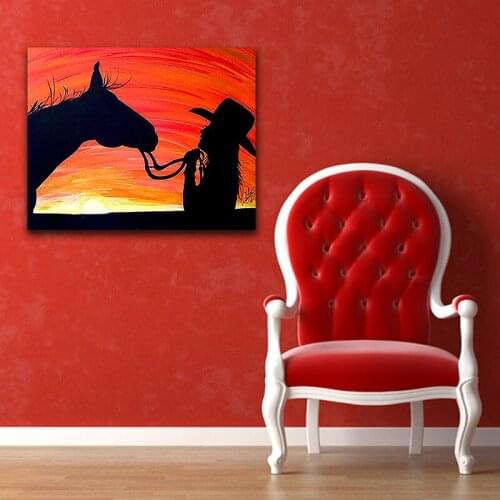 DIY colorings pictures by numbers with colors Horse and girl in the sunset picture drawing painting by numbers framed Home