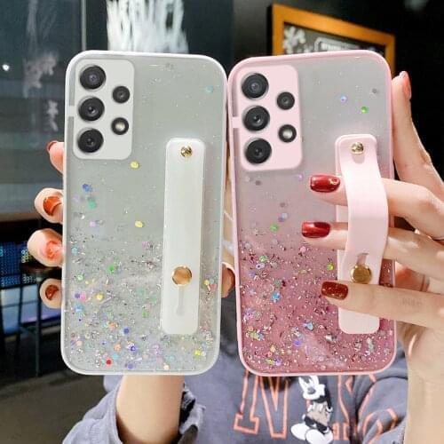 For OPPO A15 Reno 5 5F 4F Reno 4 3 Pro 4Lite A9 A5 2020 A11 F15 F17Pro A59 A3S A5S A1K A7X Bling Glitter Powder Wrist Strap Case