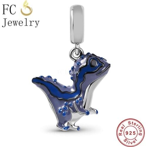FC Jewelry Fit Original Charm Bracelet Real 925 Sterling Silver Blue Enamel Velociraptor Dinosaur Bead For Making Berloque 2021