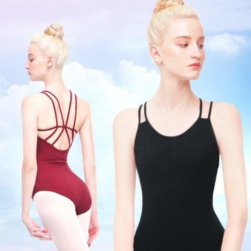 Sexy Multi Straps Camisole Leotard Black Burgundy Gymnastics Leotards Girls Ballet Dance Leotards Bodysuit