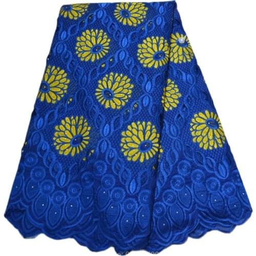 Hot sale 5 Yards royal blue High quality African Swiss Voile Lace for wedding Organza handcut Fabric- N88109