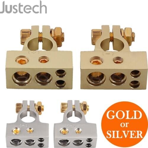 Justech 2PCS Car Battery Terminal Positive & Negative 2 / 4 / 8 / 10 Gauge AWG Battery Terminals with Clamp and 1 Pair Shims