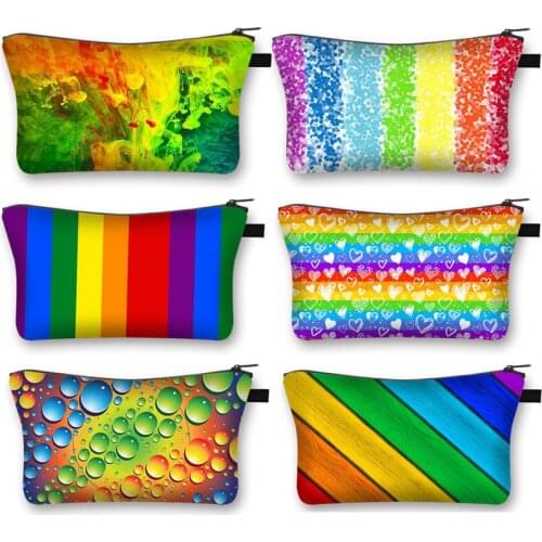 Color Rainbow Print Cosmetic Bag Women Fashion Teenager Lipstick Female Toiletries Organizer Makeup Bags Gift