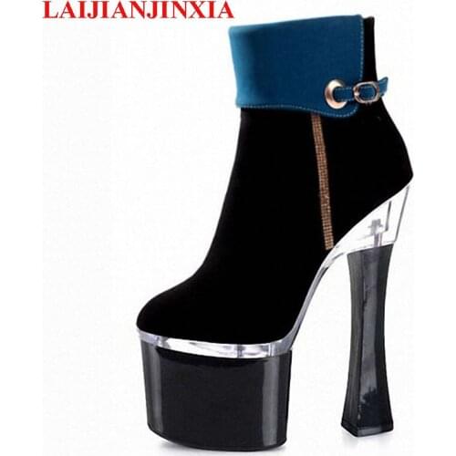 LAIJIANJINXIA New Zip Sexy Party Queen Womens Sexy 18CM Square High Heel Platform Shoes Ankle Boots Dance Shoes