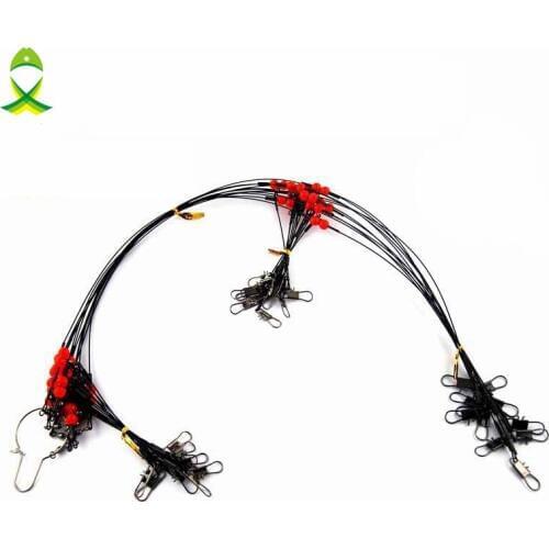 JSM 12pcs 55cm Black Fishing Wire Leaders Stainless Steel Braided Trace Spinning Leader Rigs Steel Wire Line With Swivel Snap