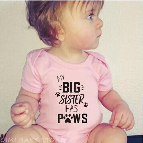 My Big Sister Has Paws Newborn Baby Toddler Girls Clothes Boys Bodysuit Playsuit Cotton Jumpsuit Sunsuit Clothes