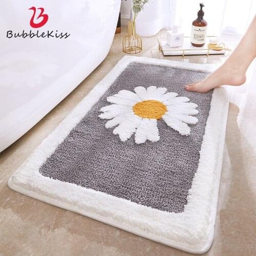Bubble Kiss 2021 Modern cartoon daisy flocking material floor mat Carpet Soft solid color design non-slip absorbent area carpet
