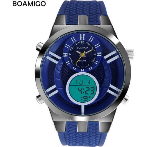Men Sport Watches BOAMIGO brand Fashion Quartz Watches Analog Digital Watch Men Rubber LED Waterproof Wristwatches reloj hombre
